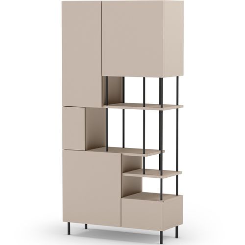 Bibliothèque 6 Niveaux 5 Portes Beige 84 Cm - Lise