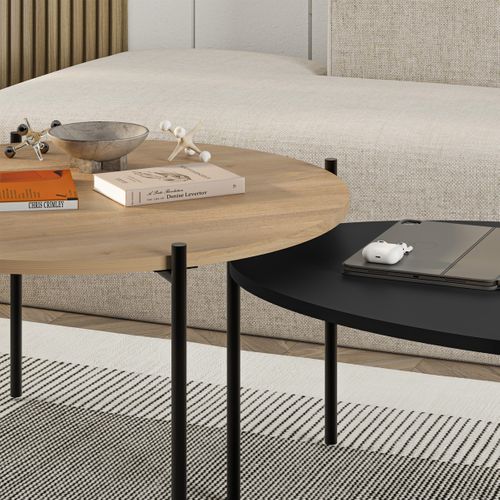 Lot De 2 Tables Basses Gigognes Effet Chêne Et Noir - Loris