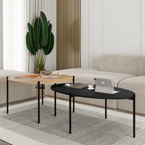 Lot De 2 Tables Basses Gigognes Effet Chêne Et Noir - Loris