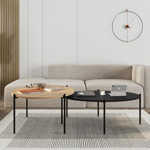 Lot De 2 Tables Basses Gigognes Effet Chêne Et Noir - Loris