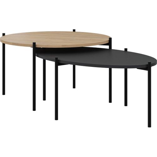 Lot De 2 Tables Basses Gigognes Effet Chêne Et Noir - Loris