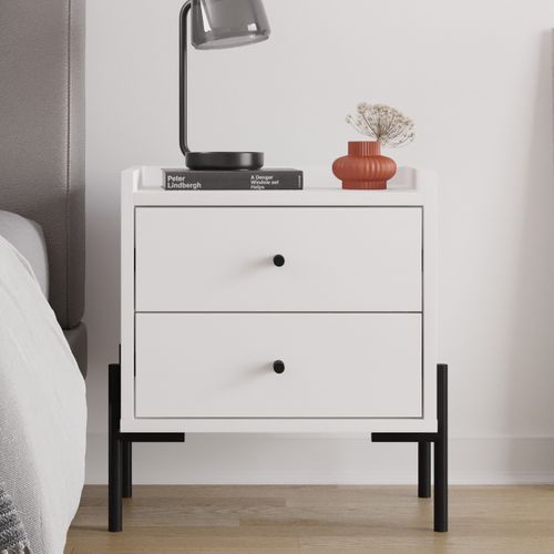 Table De Chevet 2 Tiroirs Blanche - Doria