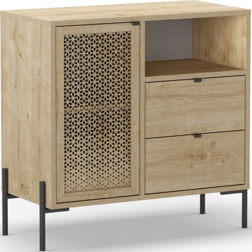 Buffet 1 Porte Et 4 Tiroirs Effet Chêne 84 Cm - Corto