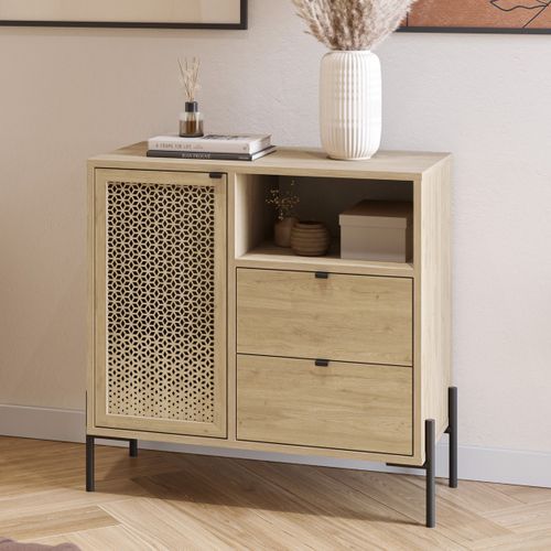 Buffet 1 Porte Et 4 Tiroirs Effet Chêne 84 Cm - Corto
