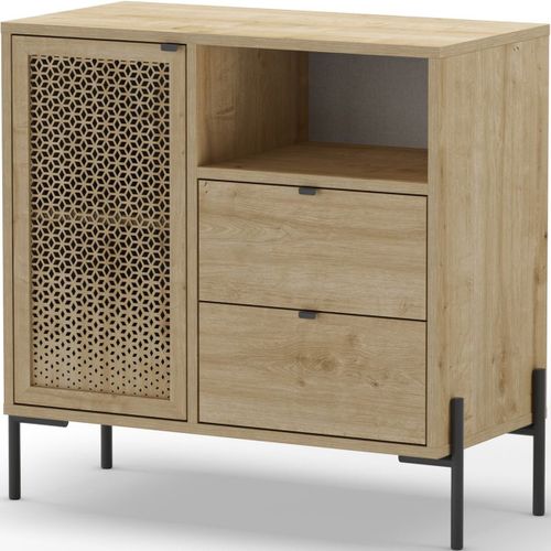 Buffet 1 Porte Et 4 Tiroirs Effet Chêne 84 Cm - Corto
