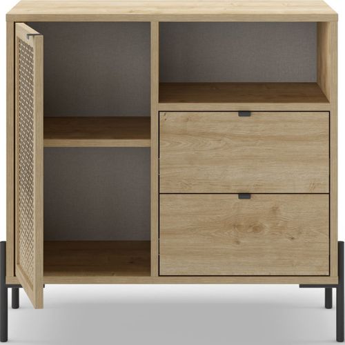 Buffet 1 Porte Et 4 Tiroirs Effet Chêne 84 Cm - Corto