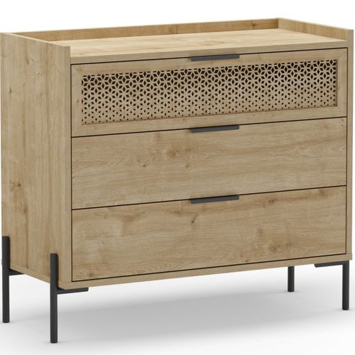 Commode 3 Tiroirs Effet Chêne 90 Cm - Corto