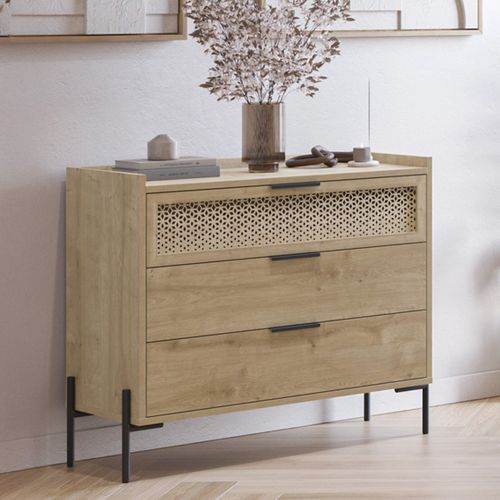Commode 3 Tiroirs Effet Chêne 90 Cm - Corto