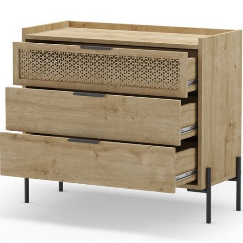 Commode 3 Tiroirs Effet Chêne 90 Cm - Corto
