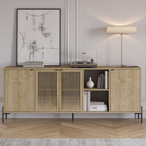 Buffet 4 Portes Effet Chêne 200 Cm - Corto
