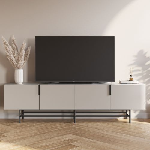 Meuble TV 4 Portes Beige 200 Cm - Clea