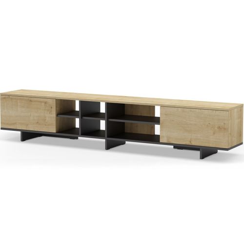 Meuble TV 2 Portes Décor Chêne Et Noir 230 Cm - Alicia