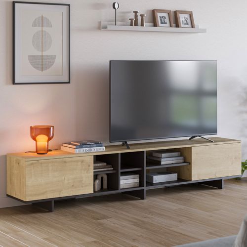 Meuble TV 2 Portes Décor Chêne Et Noir 230 Cm - Alicia