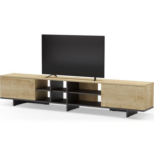 Meuble TV 2 Portes Décor Chêne Et Noir 230 Cm - Alicia