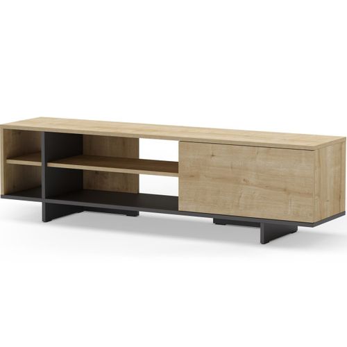Meuble TV 1 Porte Décor Chêne Et Noir 160 Cm - Alicia