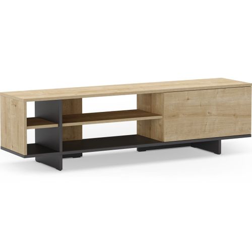 Meuble TV 1 Porte Décor Chêne Et Noir 160 Cm - Alicia