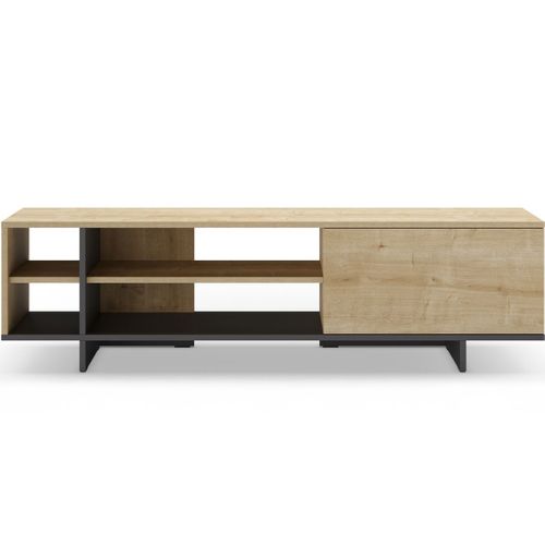 Meuble TV 1 Porte Décor Chêne Et Noir 160 Cm - Alicia