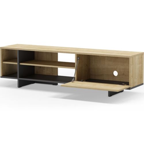Meuble TV 1 Porte Décor Chêne Et Noir 160 Cm - Alicia