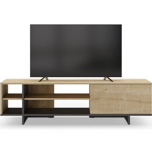 Meuble TV 1 Porte Décor Chêne Et Noir 160 Cm - Alicia