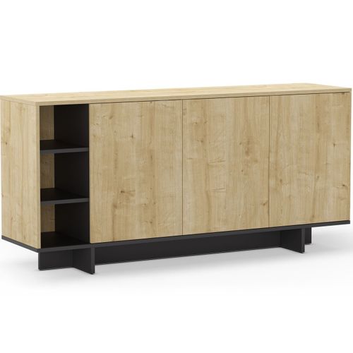Buffet 3 Portes Et Décor Chêne Et Noir 170 Cm - Alicia