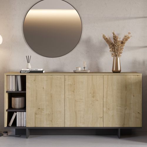 Buffet 3 Portes Et Décor Chêne Et Noir 170 Cm - Alicia