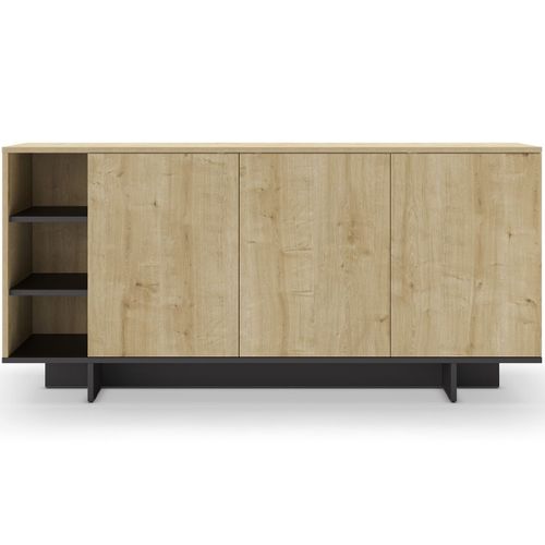 Buffet 3 Portes Et Décor Chêne Et Noir 170 Cm - Alicia