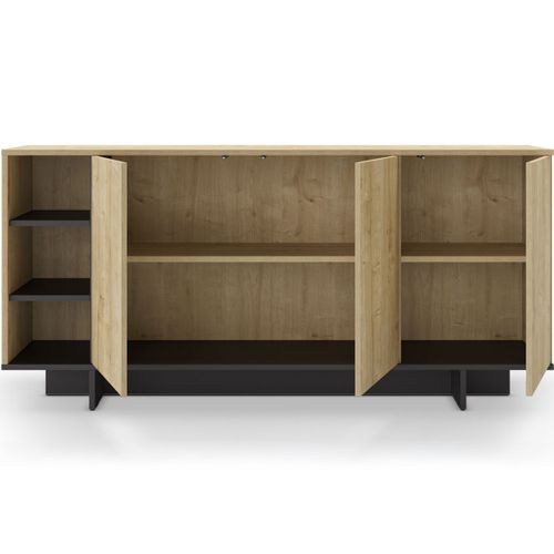 Buffet 3 Portes Et Décor Chêne Et Noir 170 Cm - Alicia