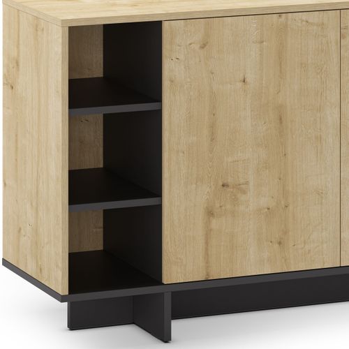 Buffet 3 Portes Et Décor Chêne Et Noir 170 Cm - Alicia