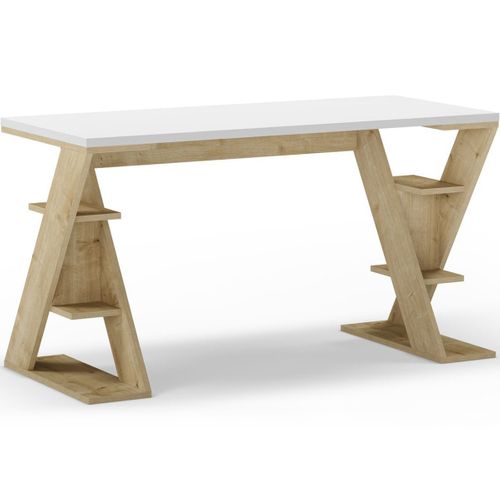 Bureau Blanc Avec Piètement En Bois Massif 137 Cm Milan