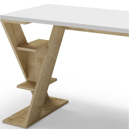 Bureau Blanc Avec Piètement En Bois Massif 137 Cm Milan