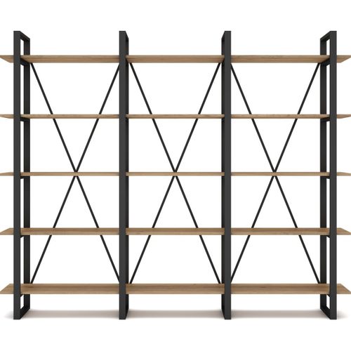 Bibliothèque 4 Niveaux En Métal Noir Et Effet Chêne 217.5 Cm - Genna