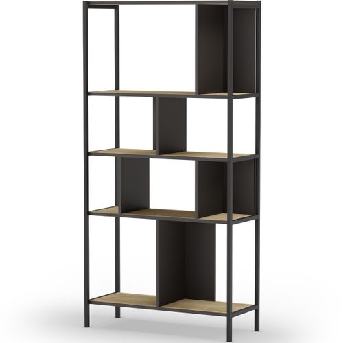 Bibliothèque 4 Niveaux En Métal Noir Et Effet Chêne 88 Cm - Rita
