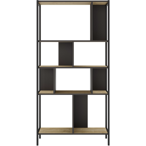 Bibliothèque 4 Niveaux En Métal Noir Et Effet Chêne 88 Cm - Rita