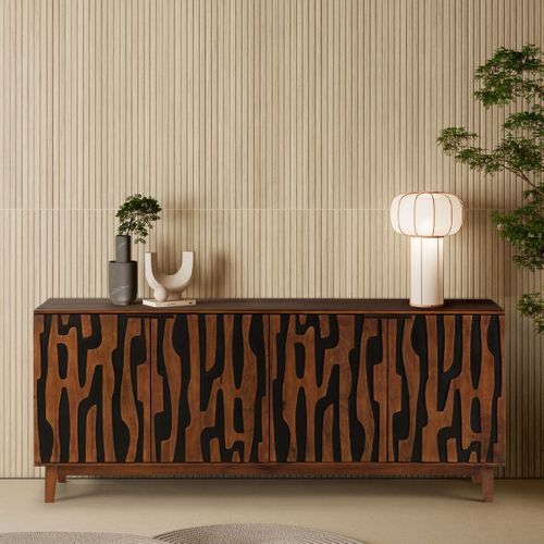 Buffet 4 Portes En Bois De Manguier Sculpté 190 Cm - Vesper