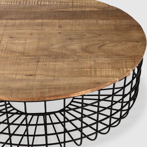 Table Basse Ronde En Bois Massif Et Métal 102 Cm - Soria
