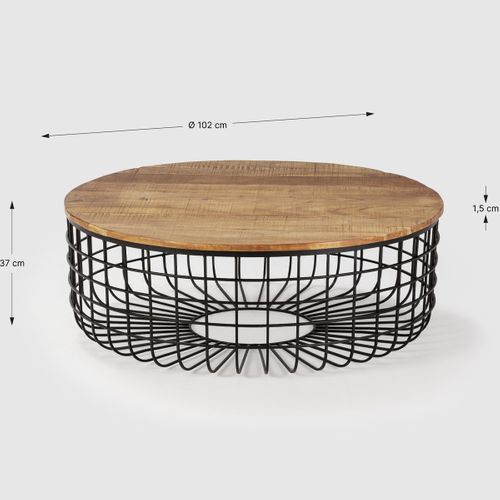 Table Basse Ronde En Bois Massif Et Métal 102 Cm - Soria