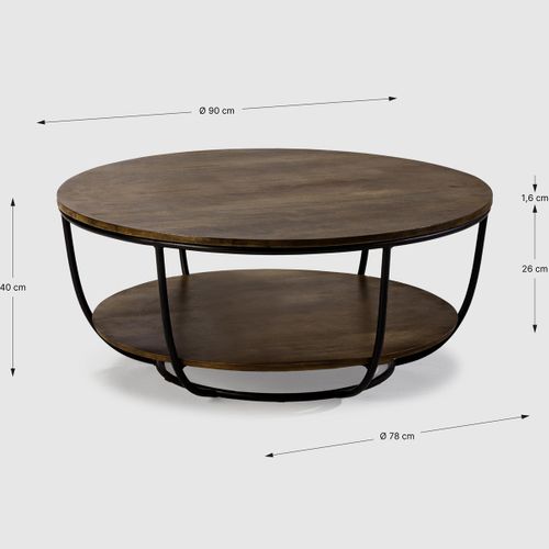 Table Basse Ronde En Bois De Manguier Et Métal 90cm - Pandora