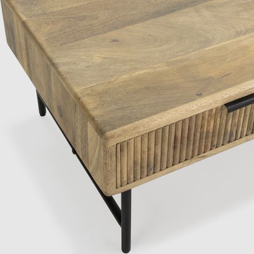 Table Basse Rectangulaire 2 Tiroirs En Bois De Manguier 120cm - Sanja