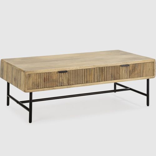 Table Basse Rectangulaire 2 Tiroirs En Bois De Manguier 120cm - Sanja