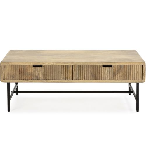 Table Basse Rectangulaire 2 Tiroirs En Bois De Manguier 120cm - Sanja