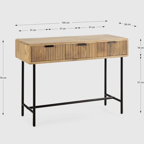 Console 3 Tiroirs En Bois De Manguier 100 Cm - Sanja