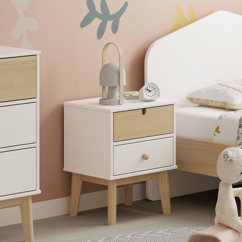 Table De Chevet Enfant 2 Tiroirs En Bois Blanc - Lucy