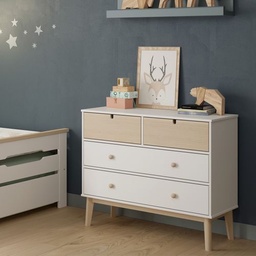 Commode Enfant 4 Tiroirs En Bois Blanc 100 Cm - Lucy