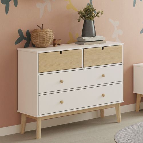 Commode Enfant 4 Tiroirs En Bois Blanc 100 Cm - Lucy