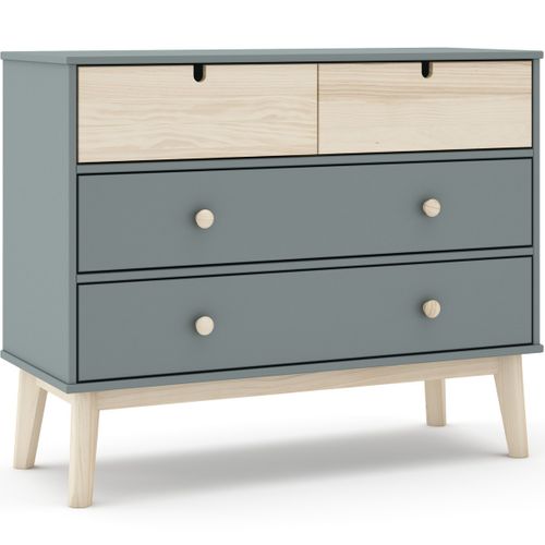 Commode Enfant 4 Tiroirs En Bois Vert Kaki 100 Cm - Lucy