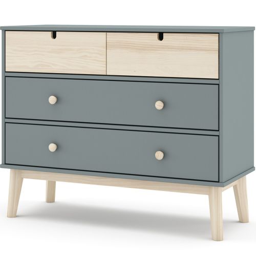 Commode Enfant 4 Tiroirs En Bois Vert Kaki 100 Cm - Lucy
