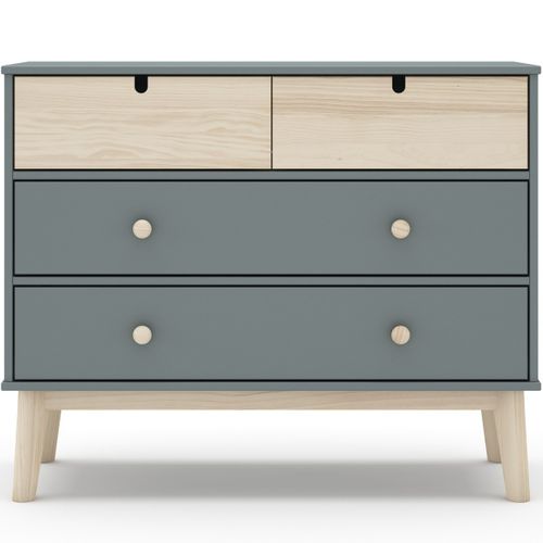 Commode Enfant 4 Tiroirs En Bois Vert Kaki 100 Cm - Lucy