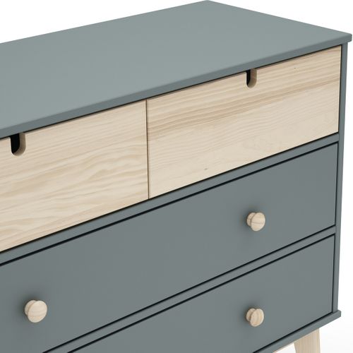 Commode Enfant 4 Tiroirs En Bois Vert Kaki 100 Cm - Lucy