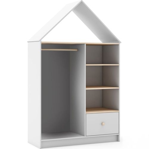 Penderie Cabane Enfant 1 Tiroir En Bois Blanc 110 Cm - Lucy