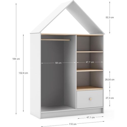 Penderie Cabane Enfant 1 Tiroir En Bois Blanc 110 Cm - Lucy
